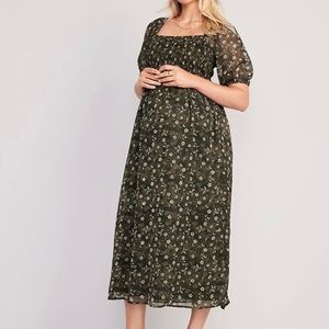 Maternity Puff Sleeve Chiffon Maxi Dress